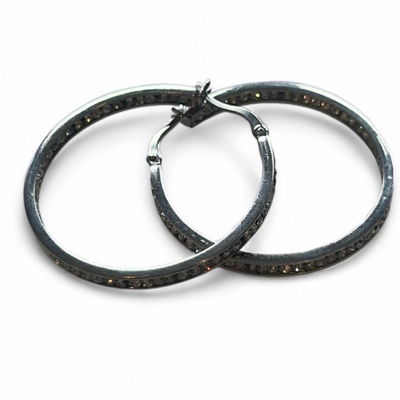 Silver Rhinestone Hoop Earrings - Picture 3 of 6